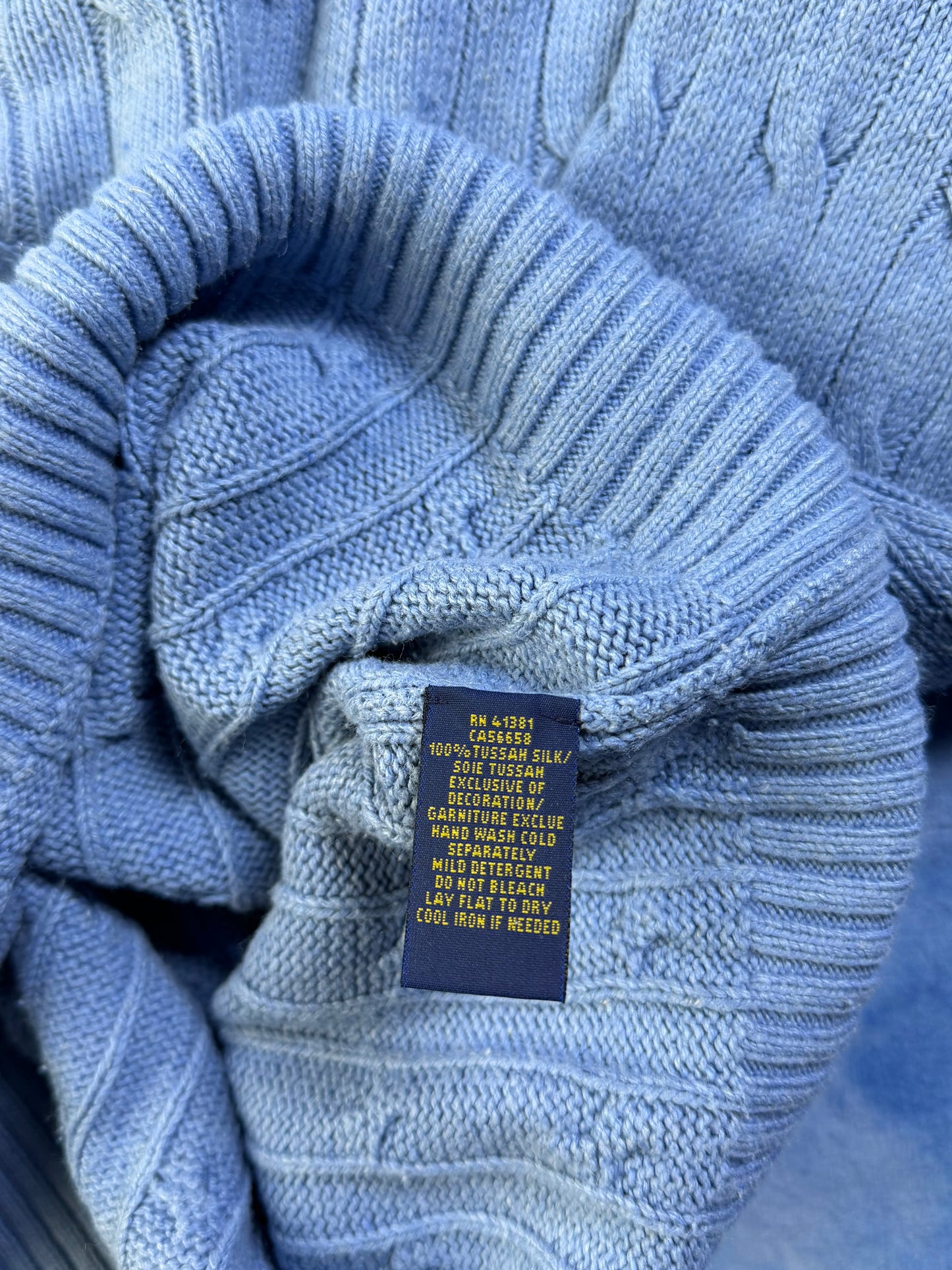 Sweterek Warkocz Polo Ralph Lauren Jedwabny Baby Blue L