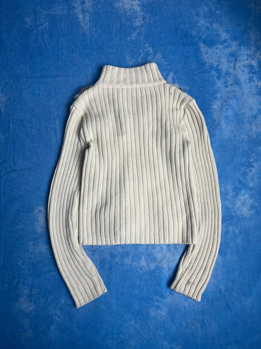 Sweter Rozpinany Wełniany ze Sztucznym Futrem 00s L | Piggy Boxer Vintage Shop