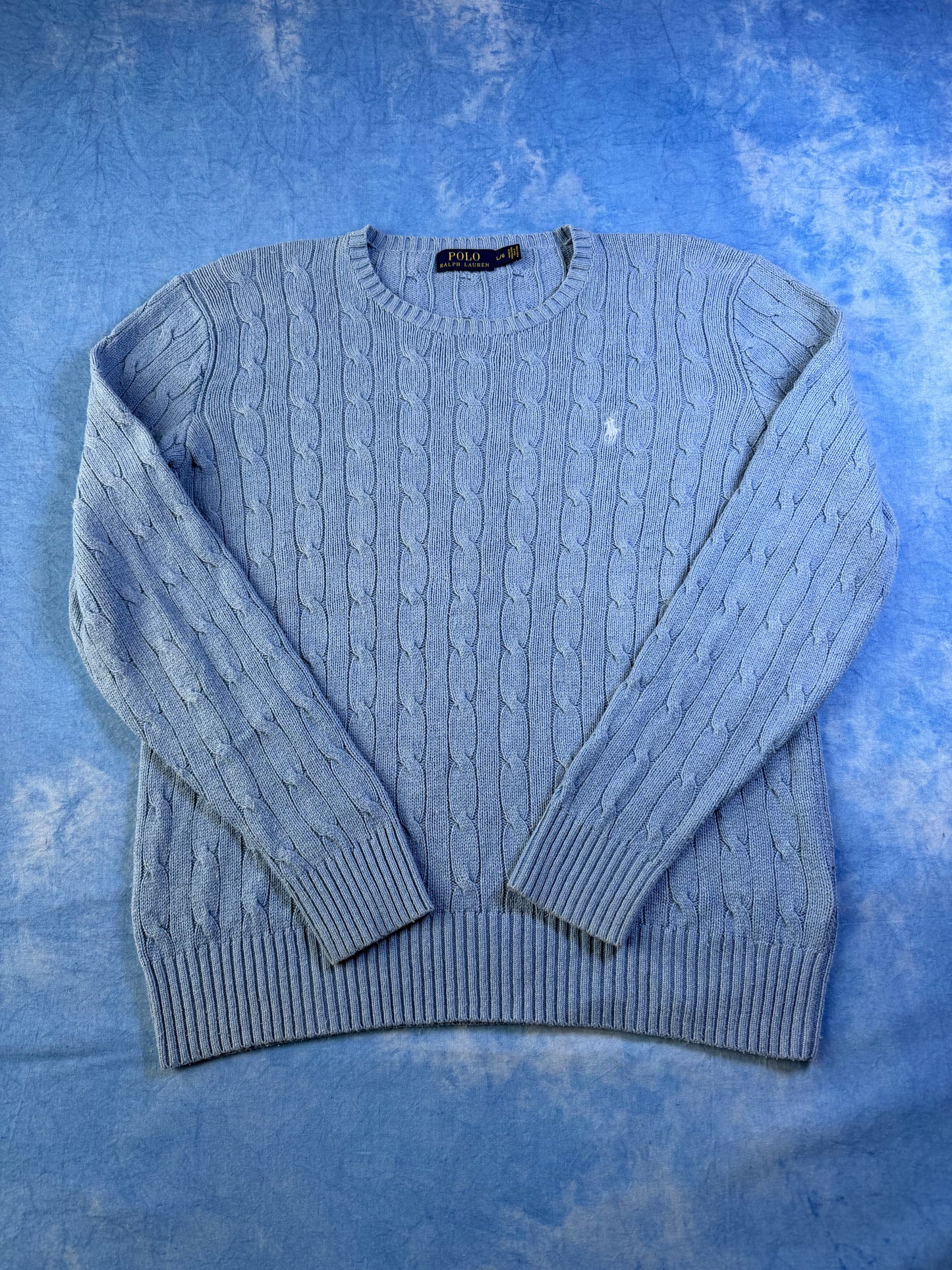 Sweterek Warkocz Polo Ralph Lauren Jedwabny Baby Blue L