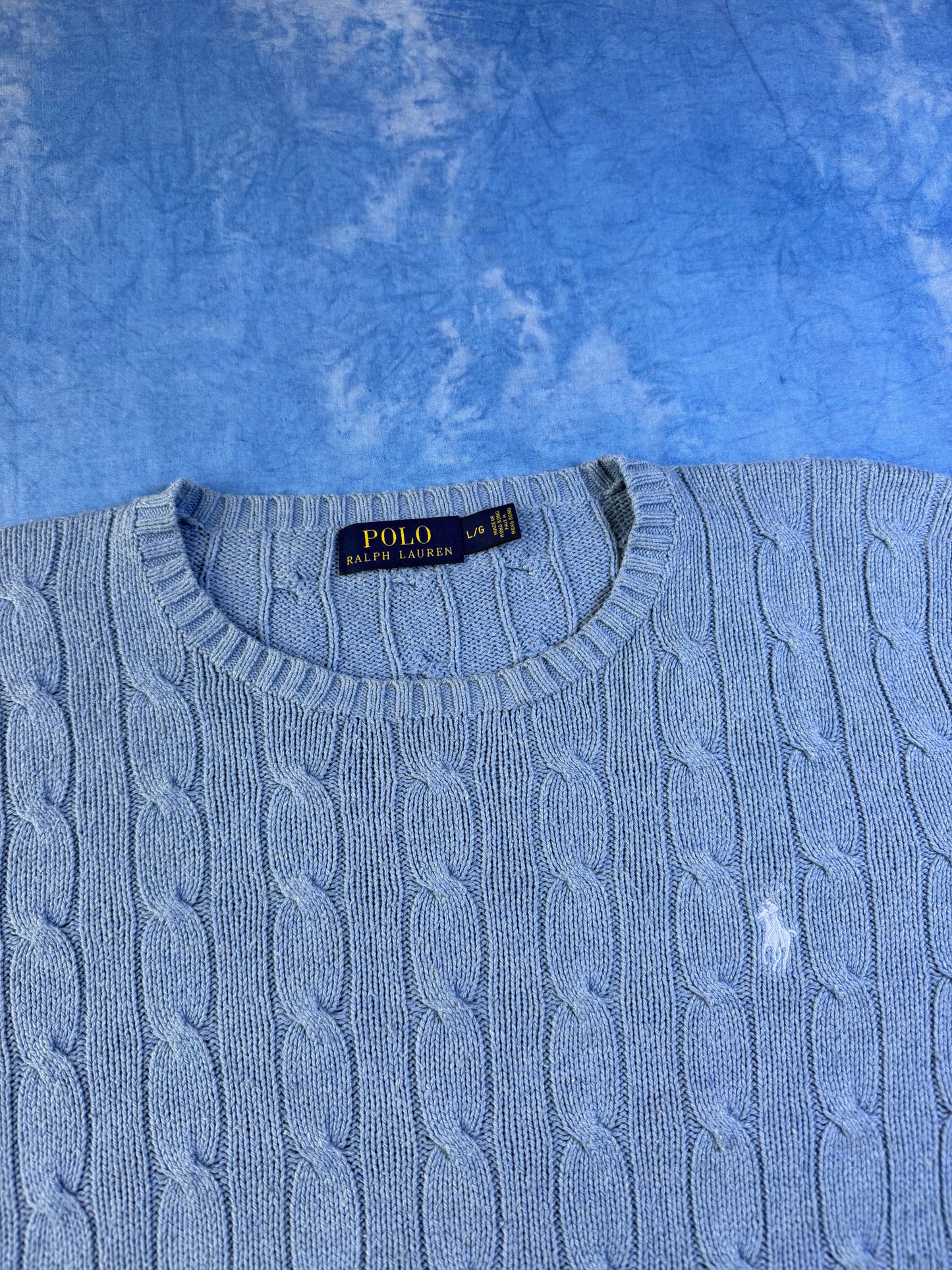Sweterek Warkocz Polo Ralph Lauren Jedwabny Baby Blue L