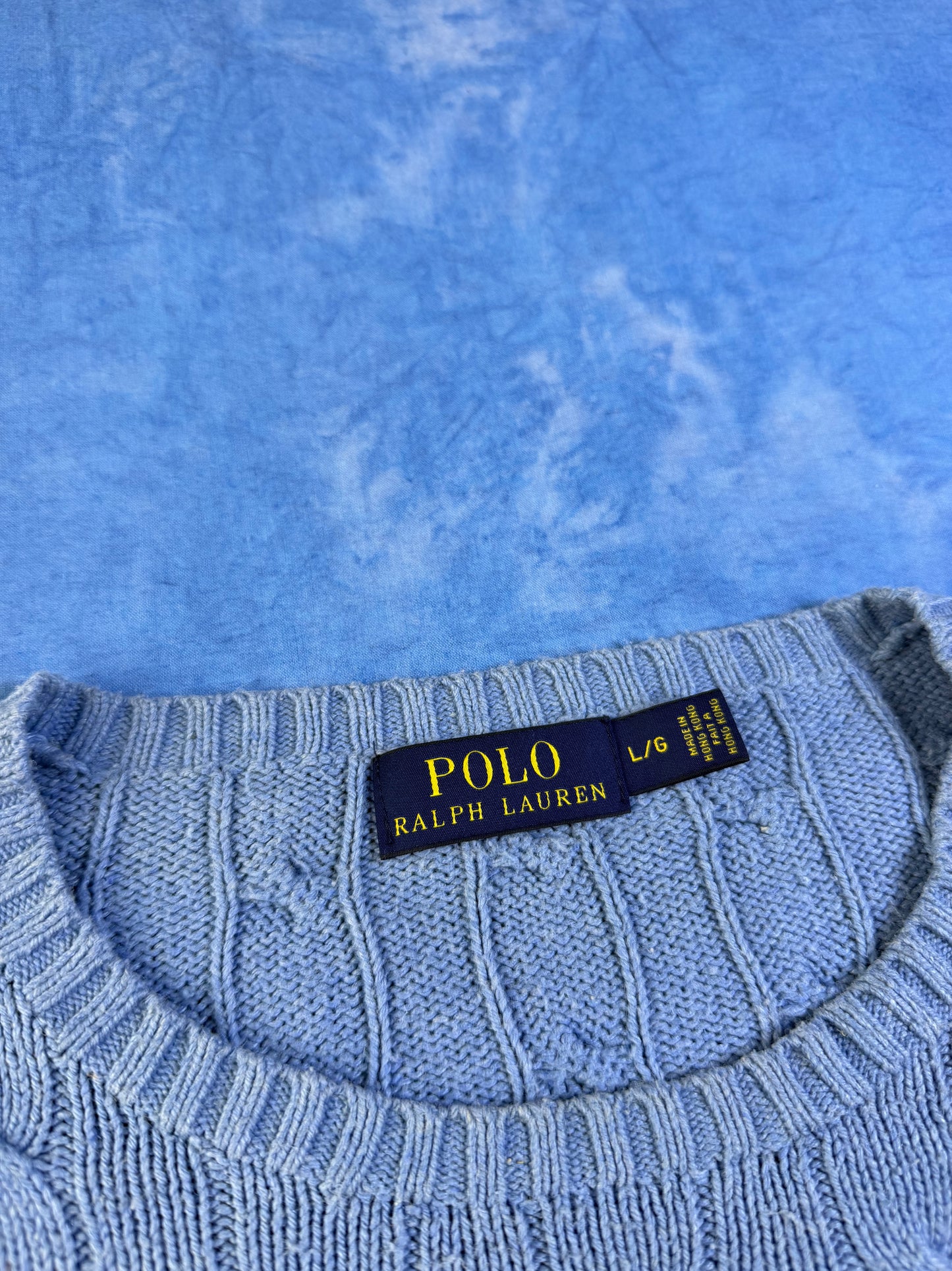 Sweterek Warkocz Polo Ralph Lauren Jedwabny Baby Blue L