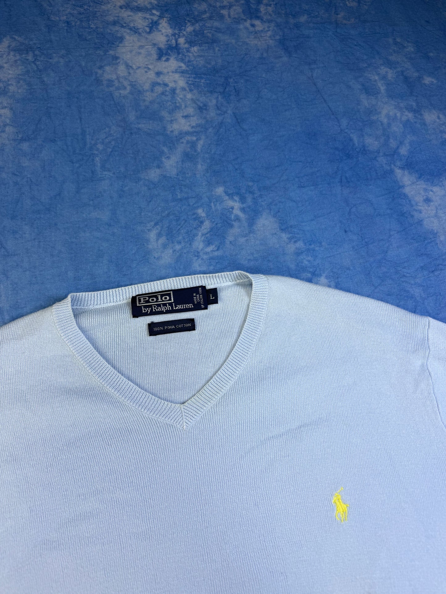 Sweterek Polo Ralph Lauren Pima Cotton Baby Blue 90s L