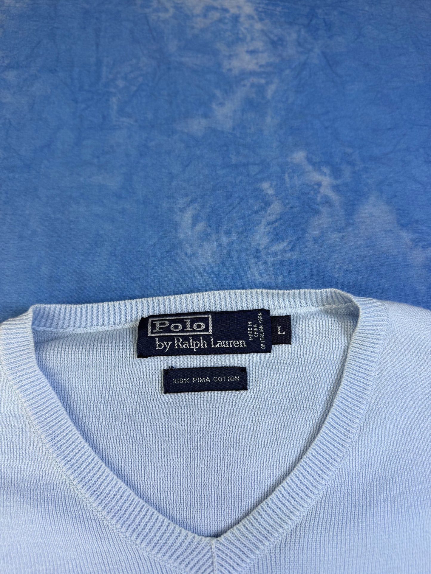 Sweterek Polo Ralph Lauren Pima Cotton Baby Blue 90s L