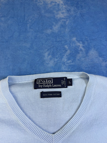 Sweterek Polo Ralph Lauren Pima Cotton Baby Blue 90s L