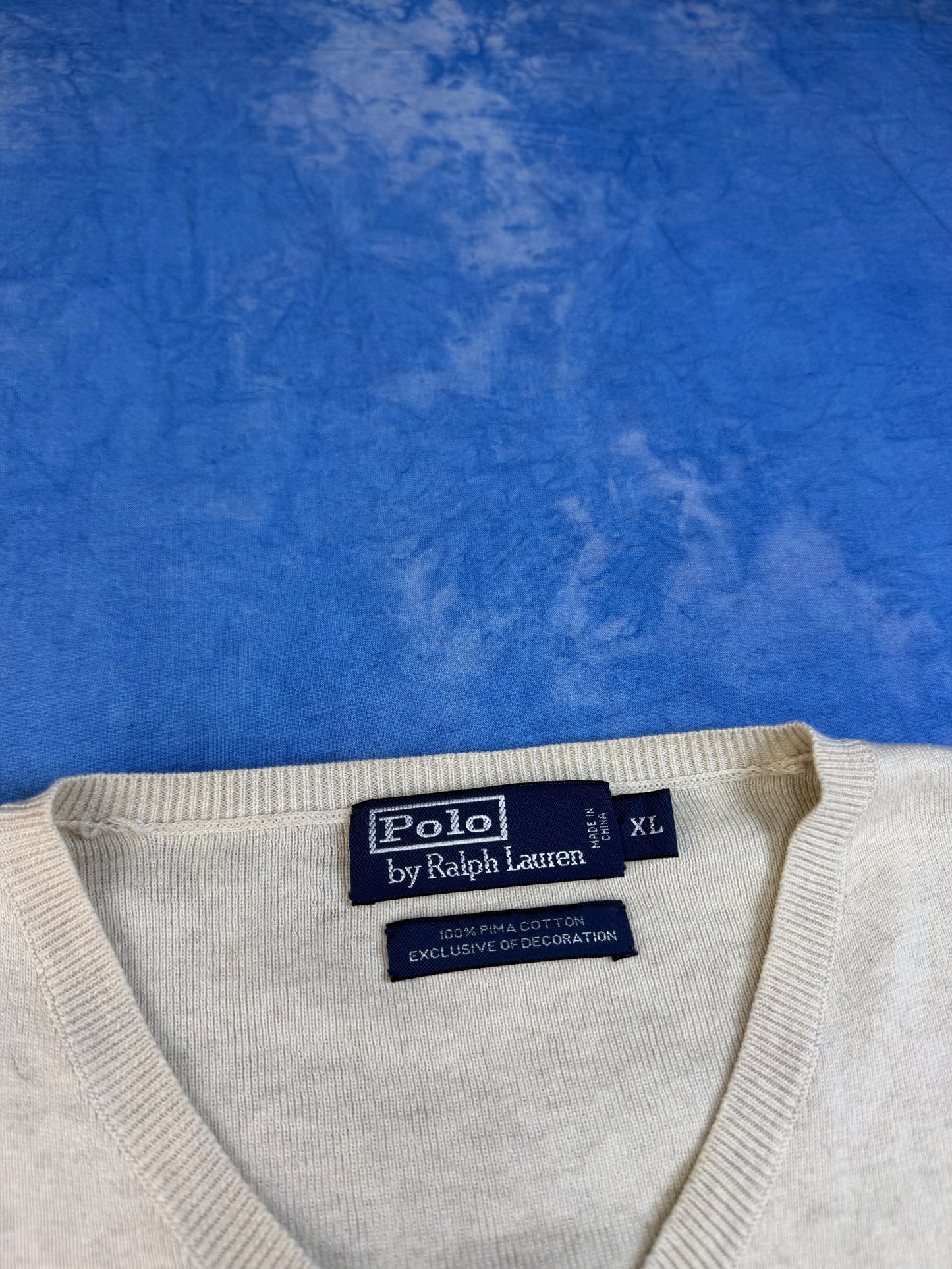 Sweterek Polo Ralph Lauren Pima Cotton Beżowy 90s L