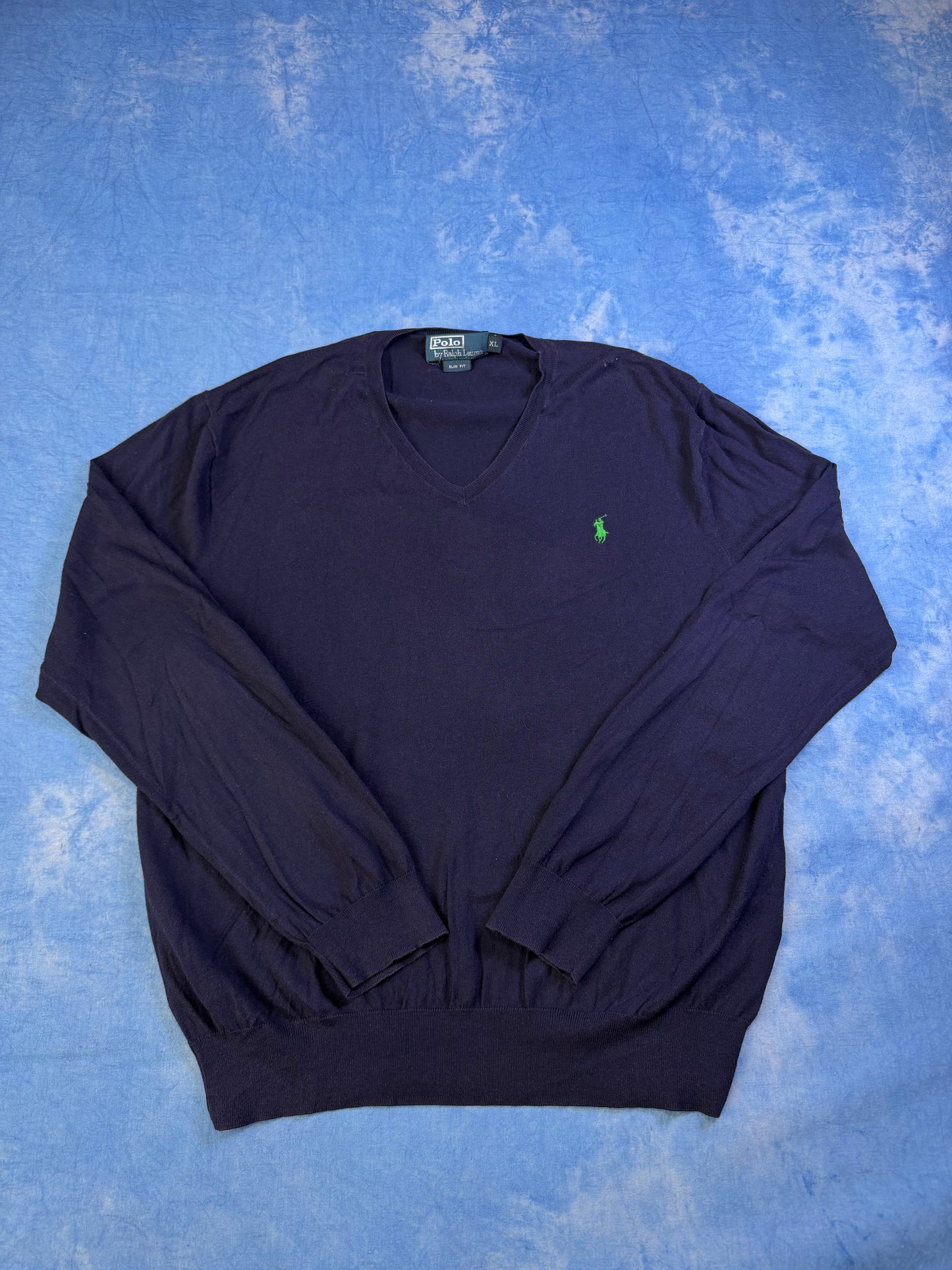 Sweterek Polo Ralph Lauren Slim Fit Pima Cotton Granatowy 90s XL