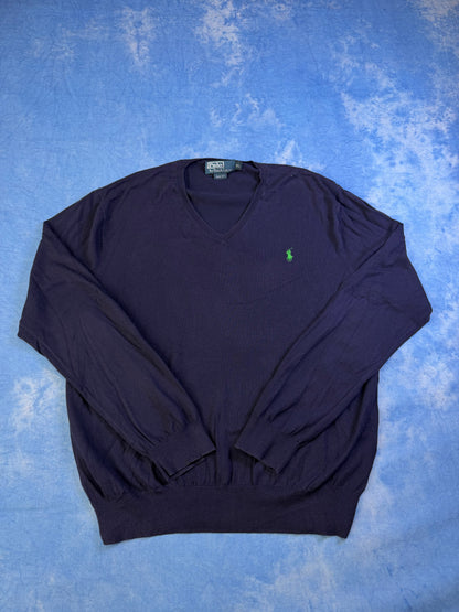 Sweterek Polo Ralph Lauren Slim Fit Pima Cotton Granatowy 90s XL