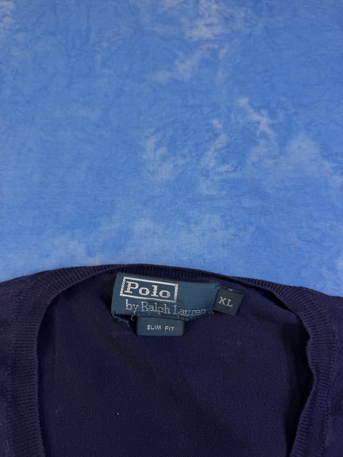 Sweterek Polo Ralph Lauren Slim Fit Pima Cotton Granatowy 90s XL