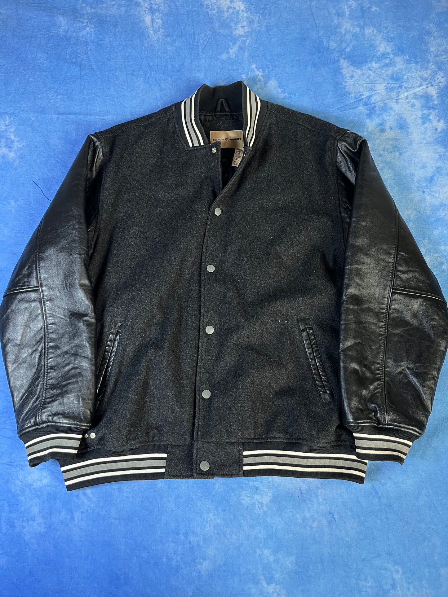 Kurtka Skórzano Wełniana Bejsbolówka Uniwersytecka Rocawear 00s XL
