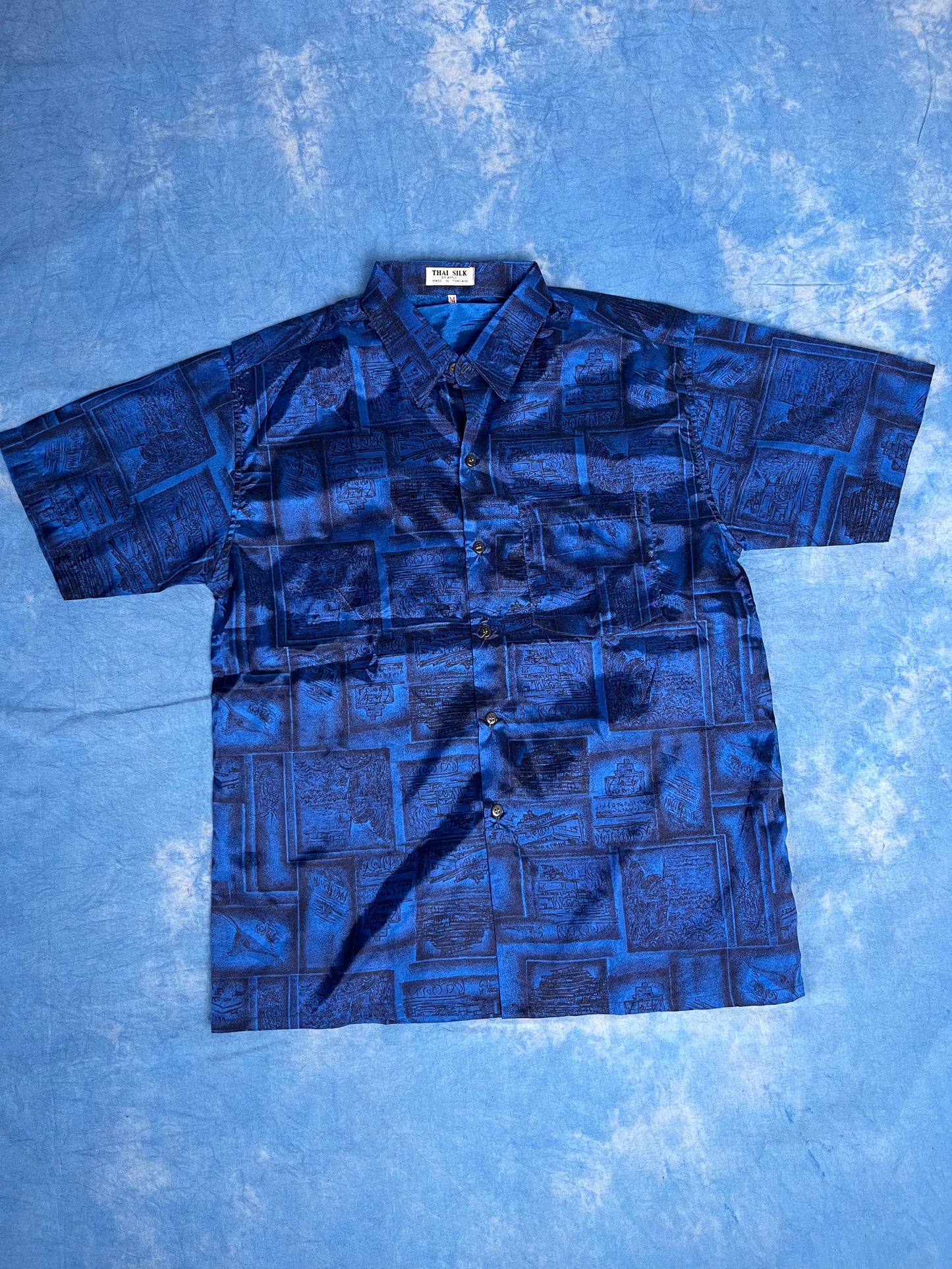 Koszula Niebieska Jedwabna Thai Silk 90s M
