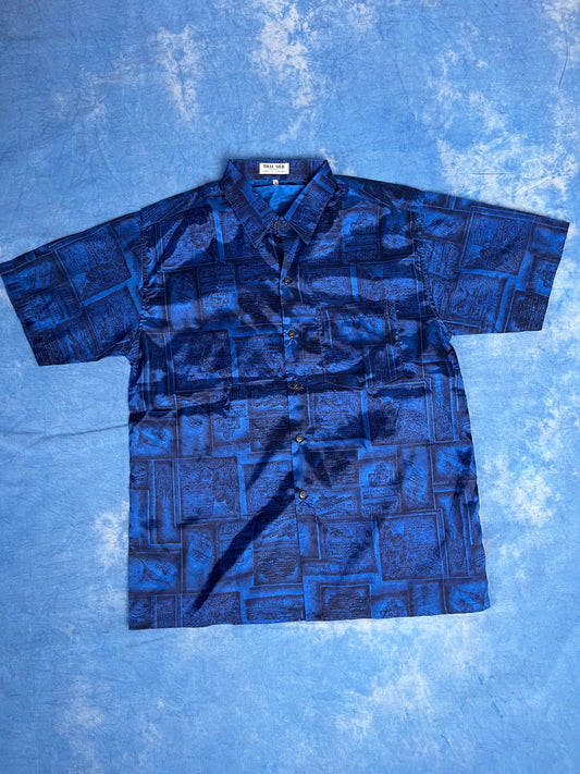Koszula Niebieska Jedwabna Thai Silk 90s M