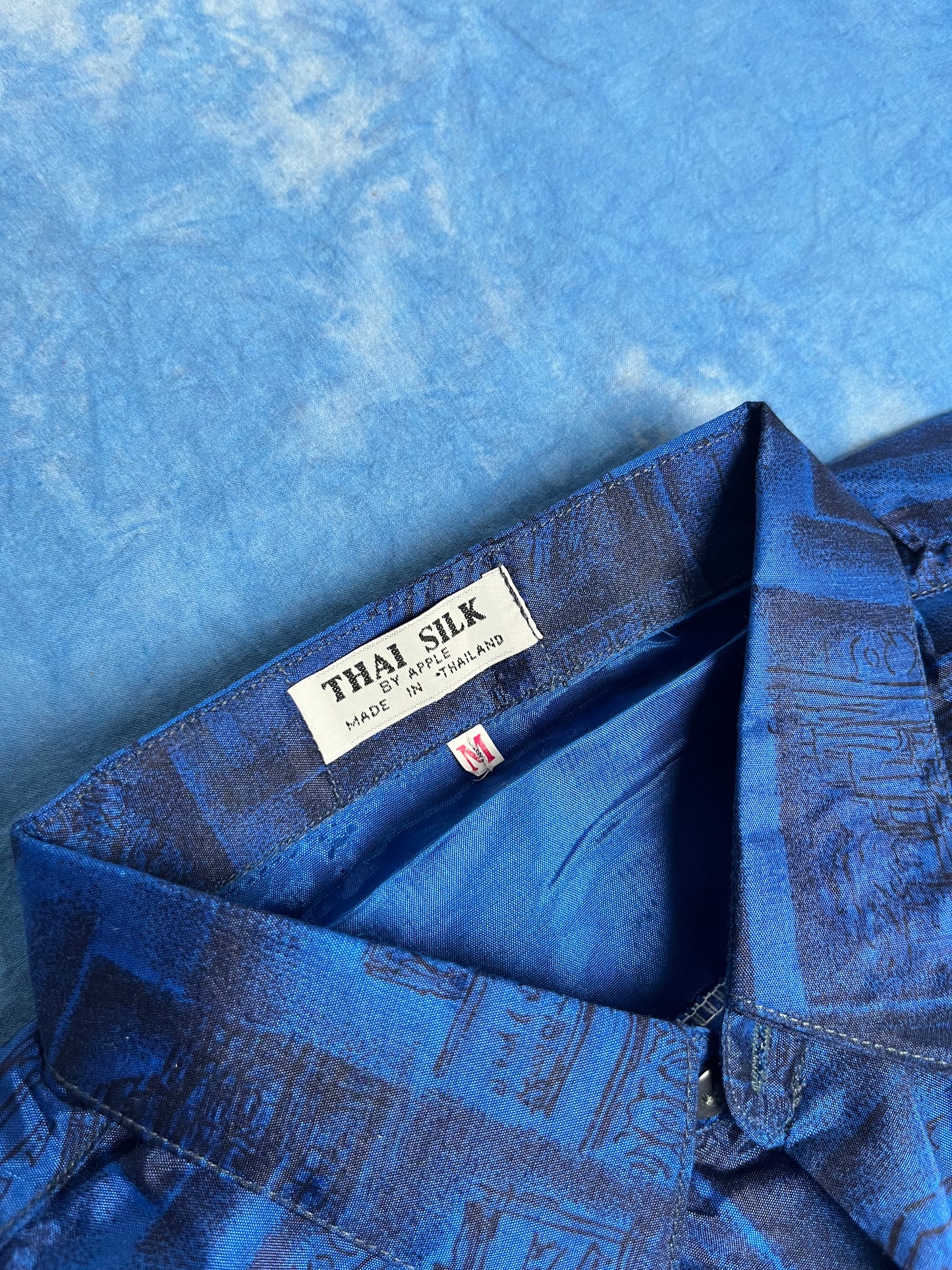 Koszula Niebieska Jedwabna Thai Silk 90s M