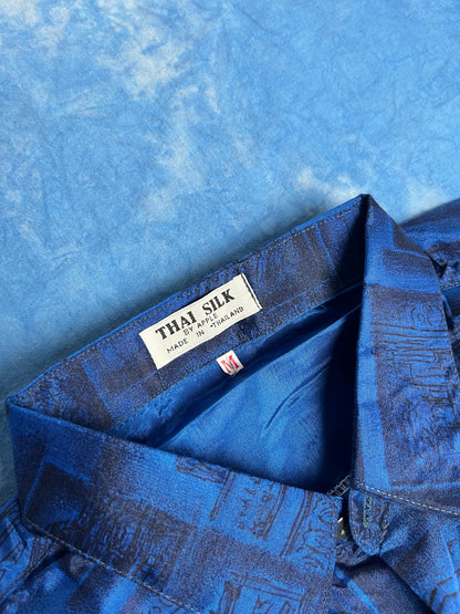 Koszula Niebieska Jedwabna Thai Silk 90s M