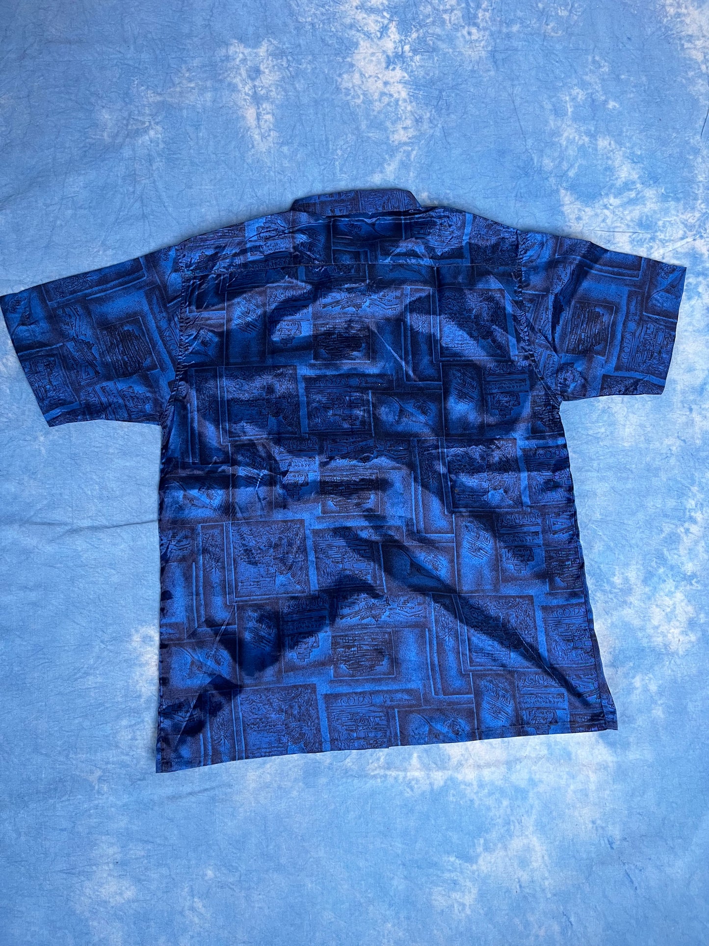 Koszula Niebieska Jedwabna Thai Silk 90s M
