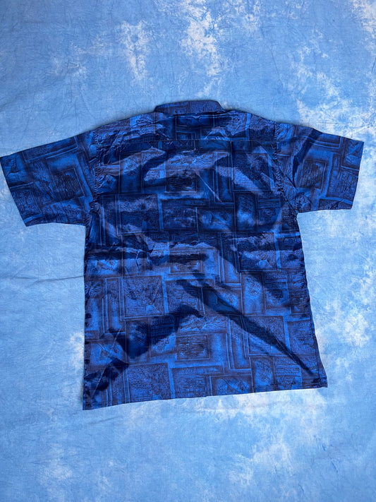 Koszula Niebieska Jedwabna Thai Silk 90s M