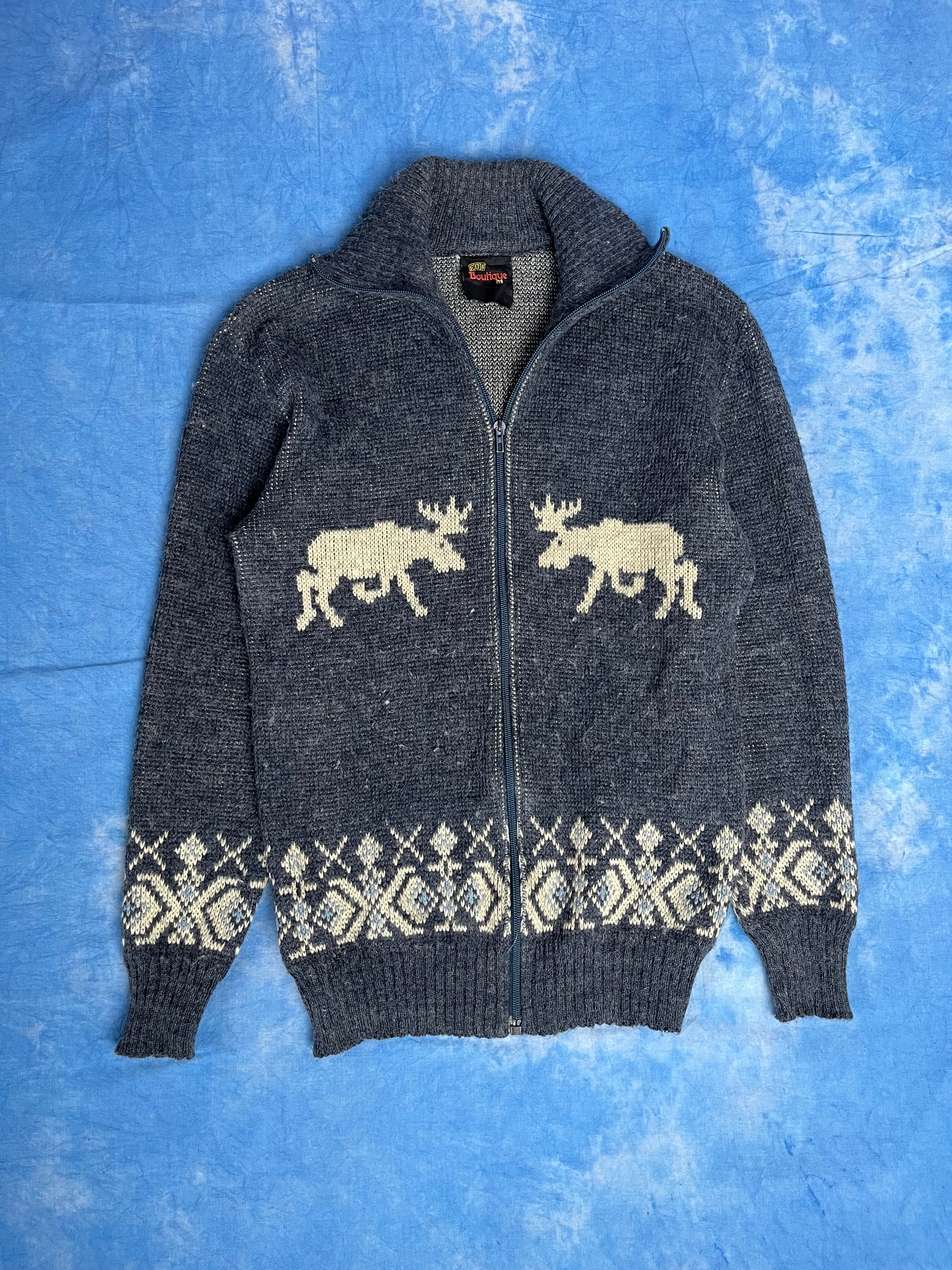 Sweter Zapinany Wełna Alpaka 90s M