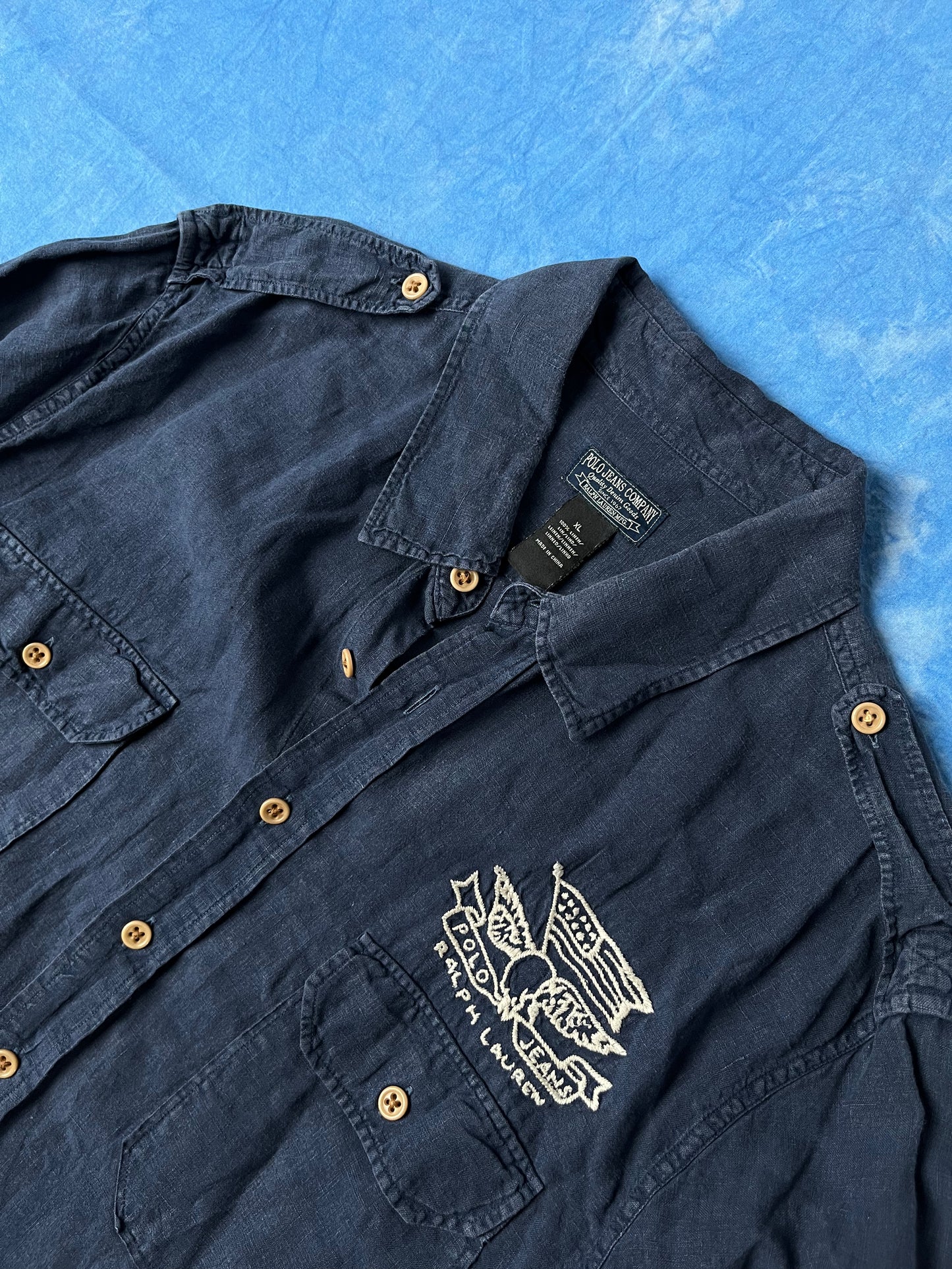 Koszula Lniana Polo Jeans Company Ralph Lauren 90s XL