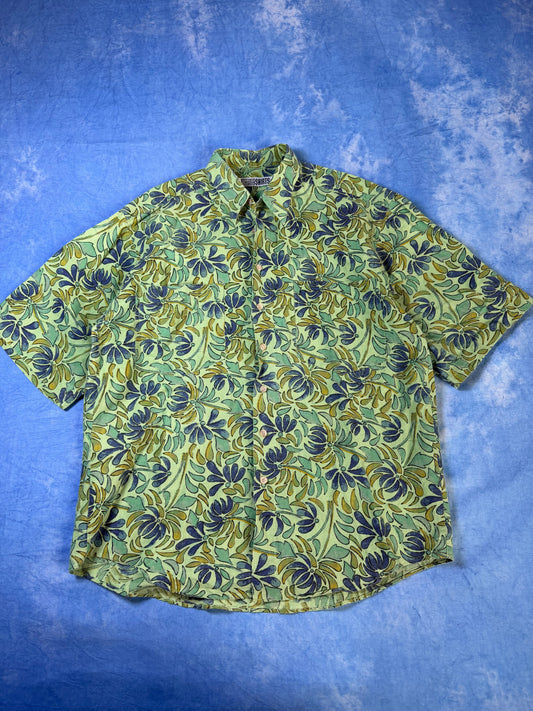 Koszula Bawełniano Lniana w Motyw Kwiatów 2000s XL