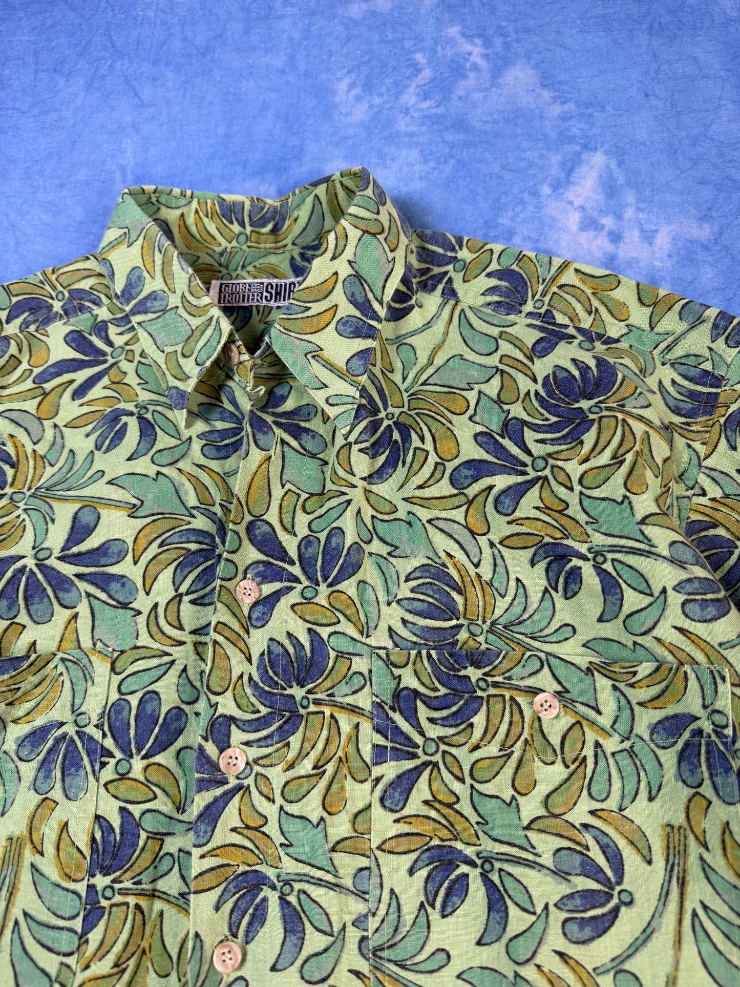 Koszula Bawełniano Lniana w Motyw Kwiatów 2000s XL