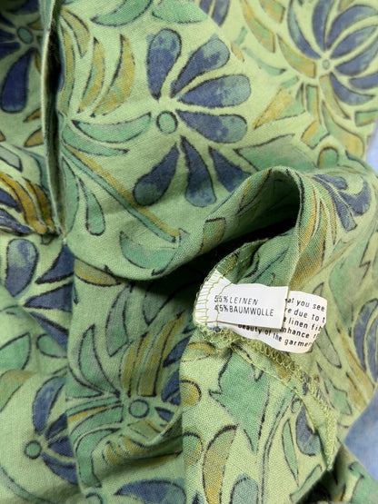 Koszula Bawełniano Lniana w Motyw Kwiatów 2000s XL