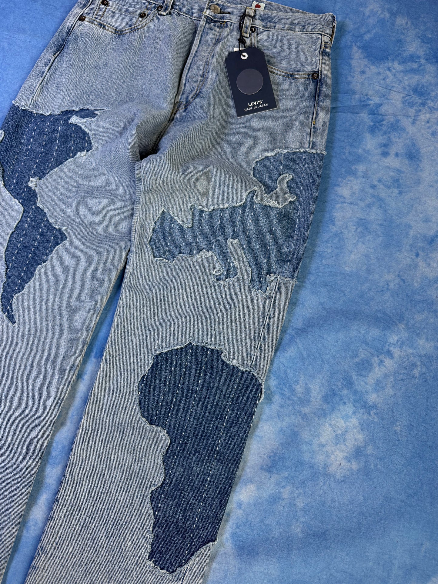 Jeansy Selvedge Levi's 501 Blue Tab Made in Japan Patchwork 2024 S/M