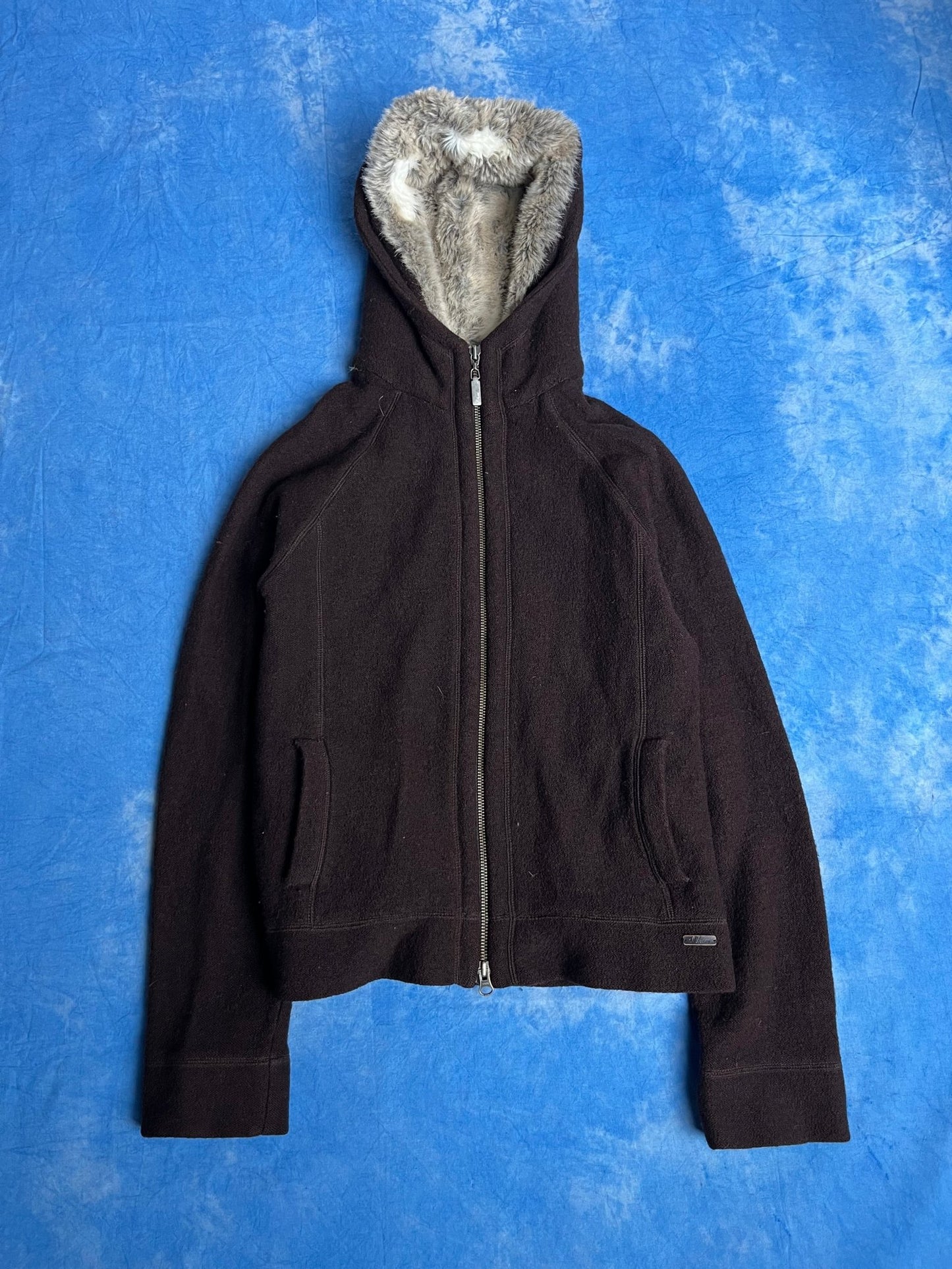 Bluza Rozpinana Wełniana ze Sztucznym Futrem 00s S | Piggy Boxer Vintage Shop