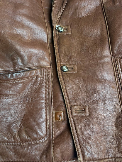 Brązowy Kożuch z Owczej Skóry 80s M | Piggy Boxer Vintage Shop