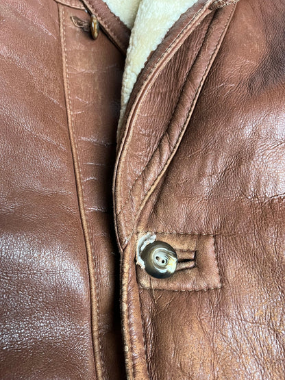 Brązowy Kożuch z Owczej Skóry 80s M | Piggy Boxer Vintage Shop