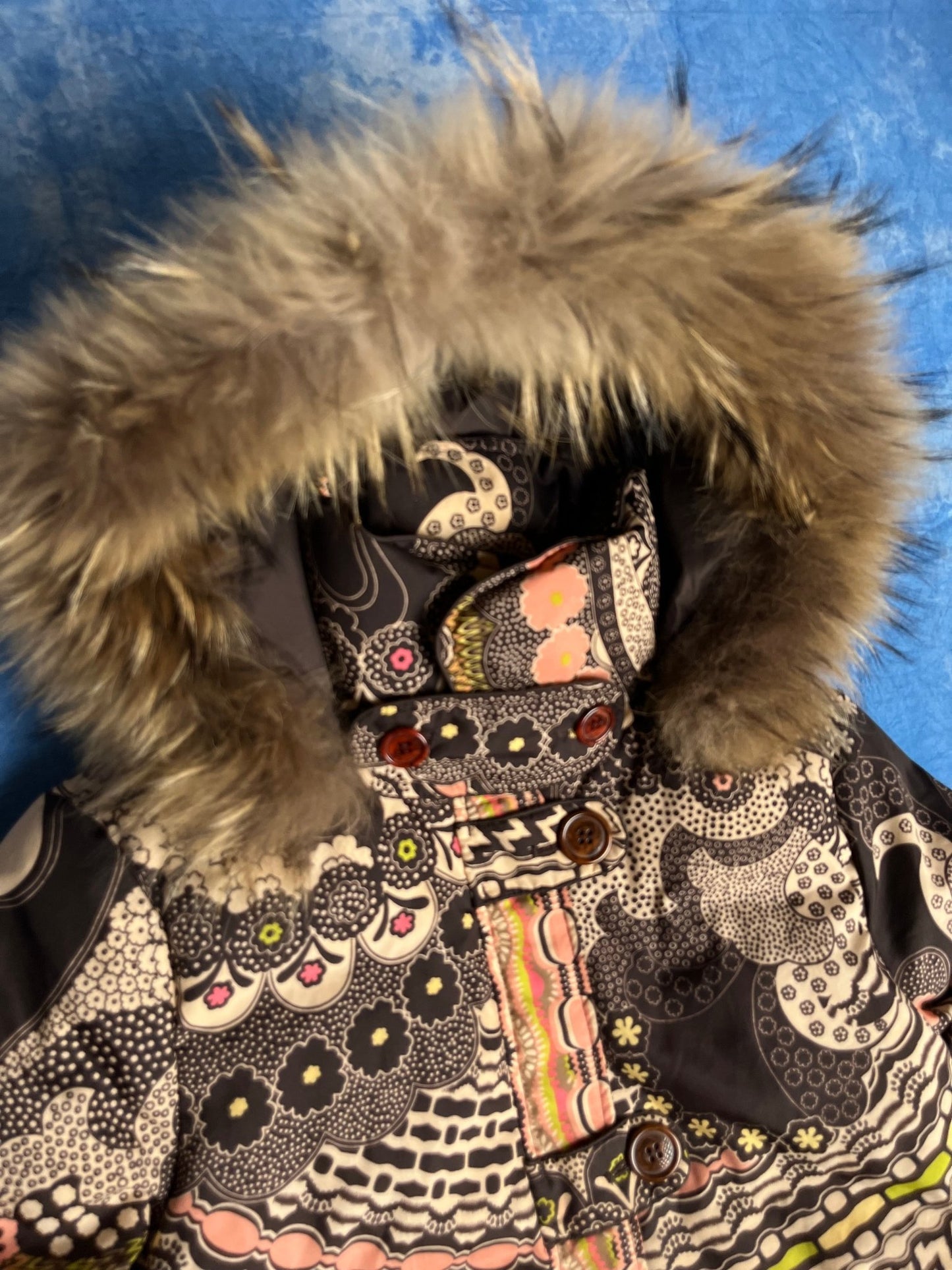 Damska Kurtka Puchowa Missoni z Futrem Kojota 90s S/M | Piggy Boxer Vintage Shop