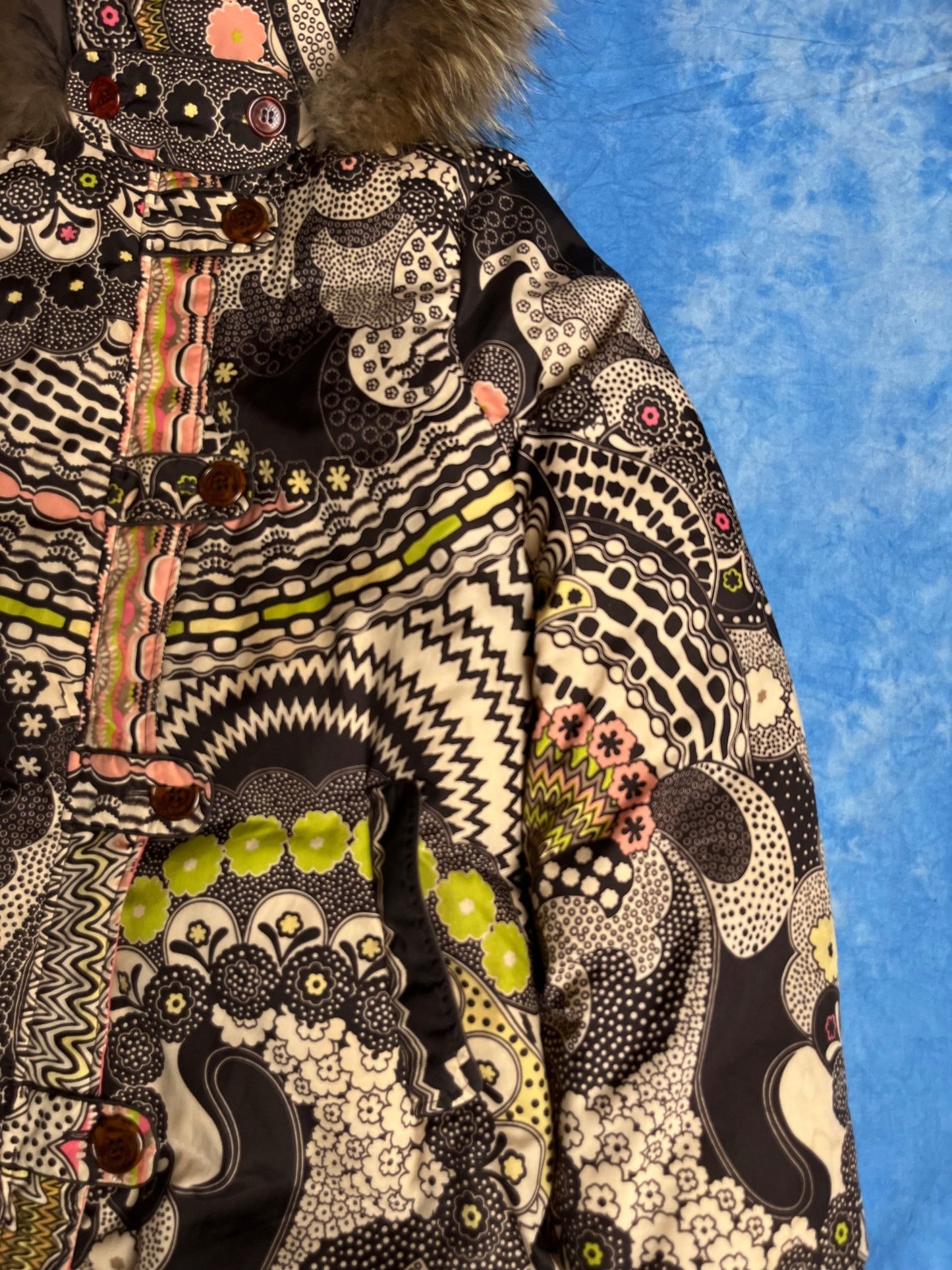 Damska Kurtka Puchowa Missoni z Futrem Kojota 90s S/M | Piggy Boxer Vintage Shop