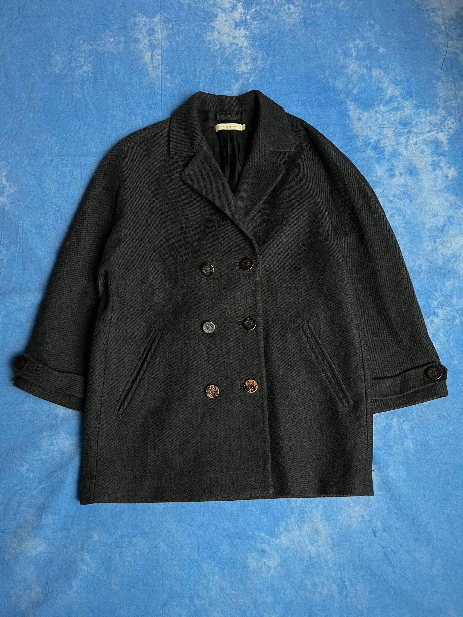 Damski Płaszcz Sandro z Domieszką Wełny 00s L | Piggy Boxer Vintage Shop