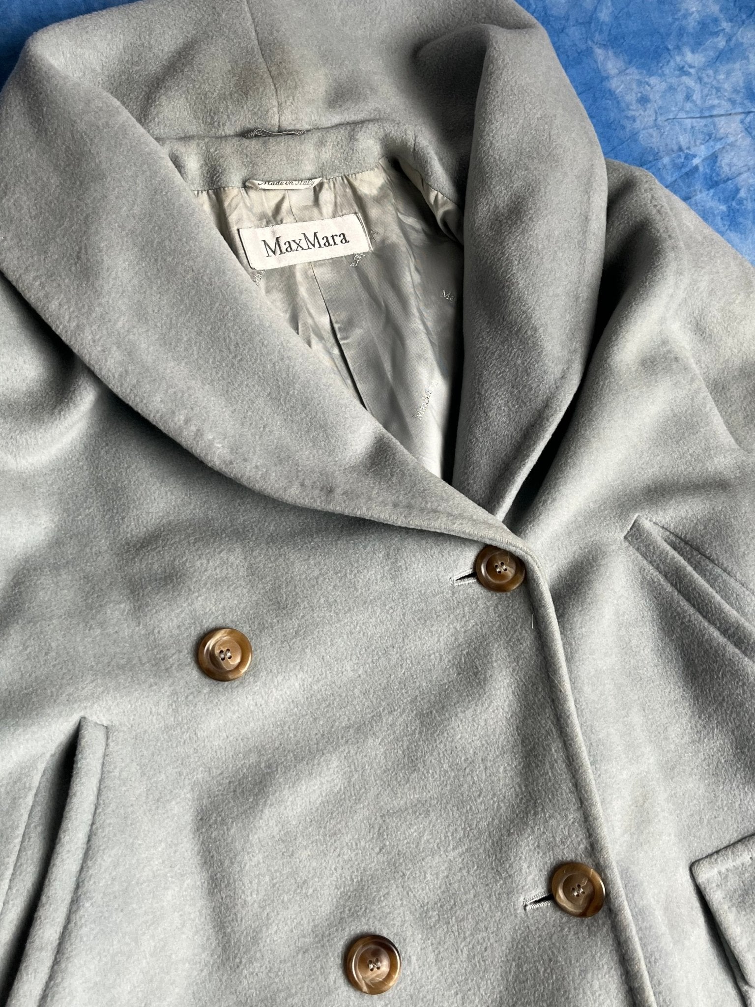 Damski Turkusowy Płaszcz Max Mara Wełniano Kaszmirowy 90s L | Piggy Boxer Vintage Shop