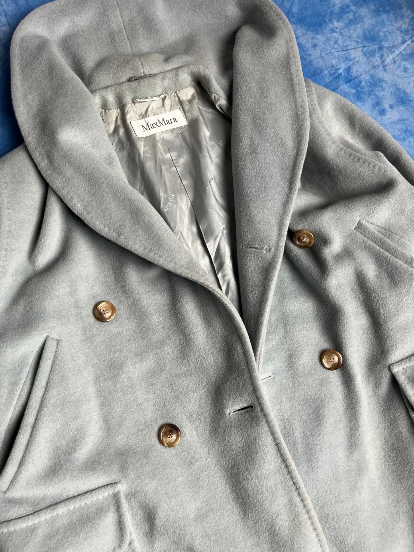 Damski Turkusowy Płaszcz Max Mara Wełniano Kaszmirowy 90s L | Piggy Boxer Vintage Shop