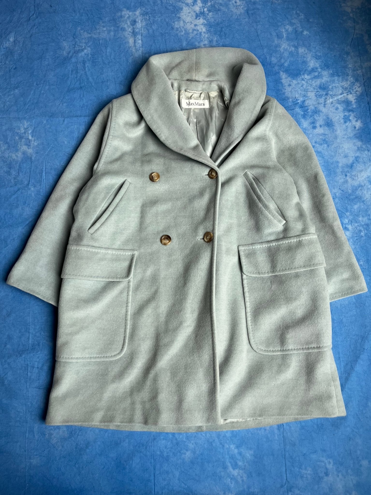 Damski Turkusowy Płaszcz Max Mara Wełniano Kaszmirowy 90s L | Piggy Boxer Vintage Shop
