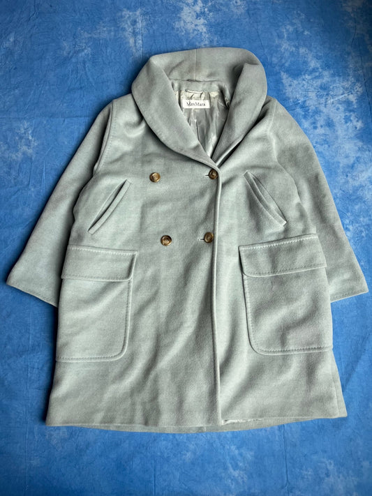 Damski Turkusowy Płaszcz Max Mara Wełniano Kaszmirowy 90s L | Piggy Boxer Vintage Shop