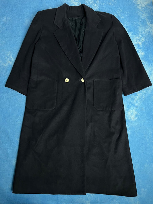 Długi Ciemnogranatowy Płaszcz Wełniany Vintage L | Piggy Boxer Vintage Shop