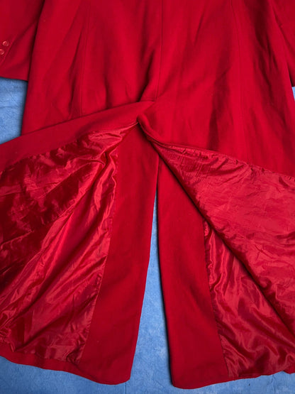 Długi Czerwony Płaszcz Wełniano Kaszmirowy 90s L | Piggy Boxer Vintage Shop