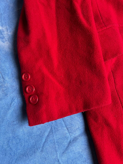 Długi Czerwony Płaszcz Wełniano Kaszmirowy 90s L | Piggy Boxer Vintage Shop