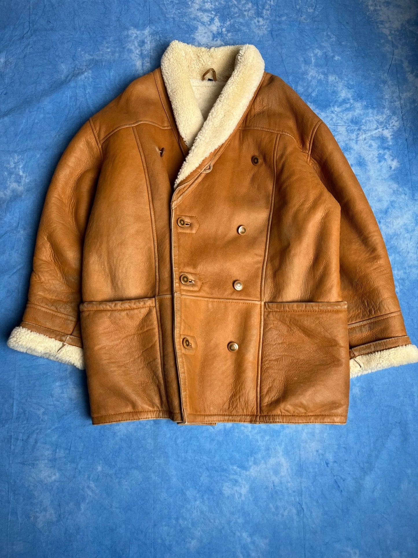 Jasno Brązowy Kożuch z Owczej Skóry 80s L | Piggy Boxer Vintage Shop