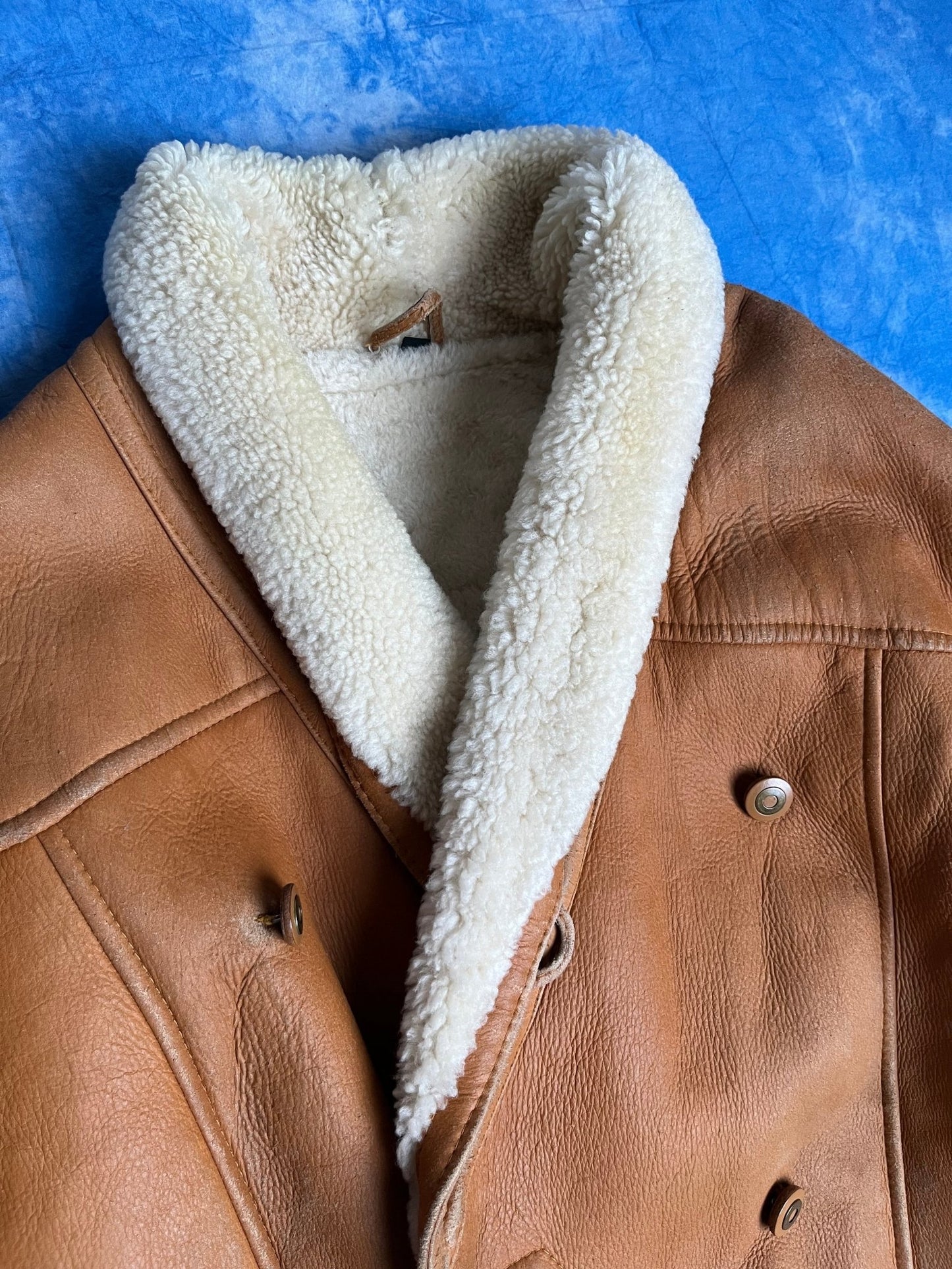 Jasno Brązowy Kożuch z Owczej Skóry 80s L | Piggy Boxer Vintage Shop