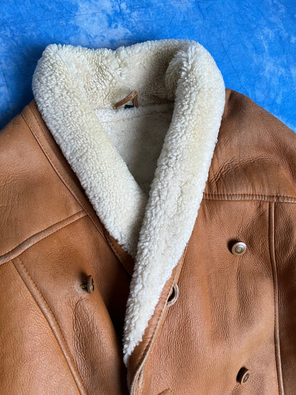 Jasno Brązowy Kożuch z Owczej Skóry 80s L | Piggy Boxer Vintage Shop