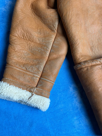 Jasno Brązowy Kożuch z Owczej Skóry 80s L | Piggy Boxer Vintage Shop