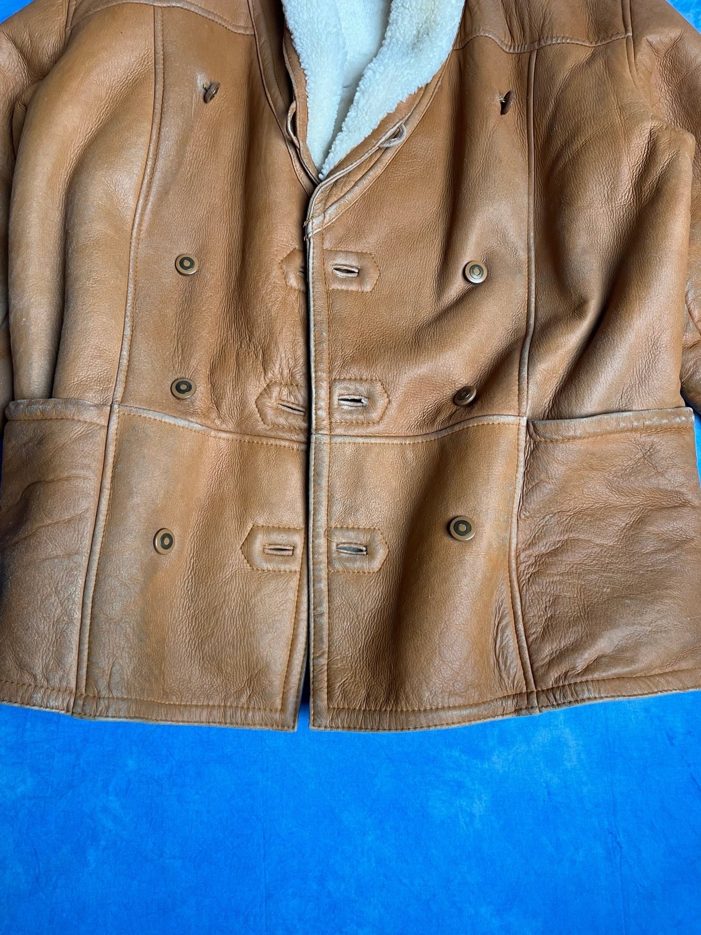 Jasno Brązowy Kożuch z Owczej Skóry 80s L | Piggy Boxer Vintage Shop