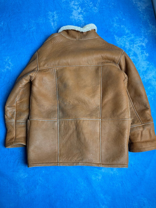 Jasno Brązowy Kożuch z Owczej Skóry 80s L | Piggy Boxer Vintage Shop