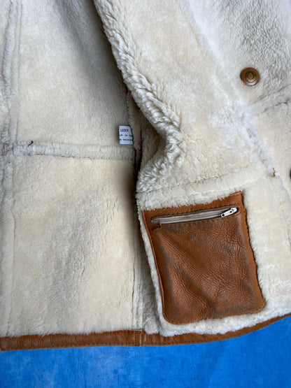 Jasno Brązowy Kożuch z Owczej Skóry 80s L | Piggy Boxer Vintage Shop