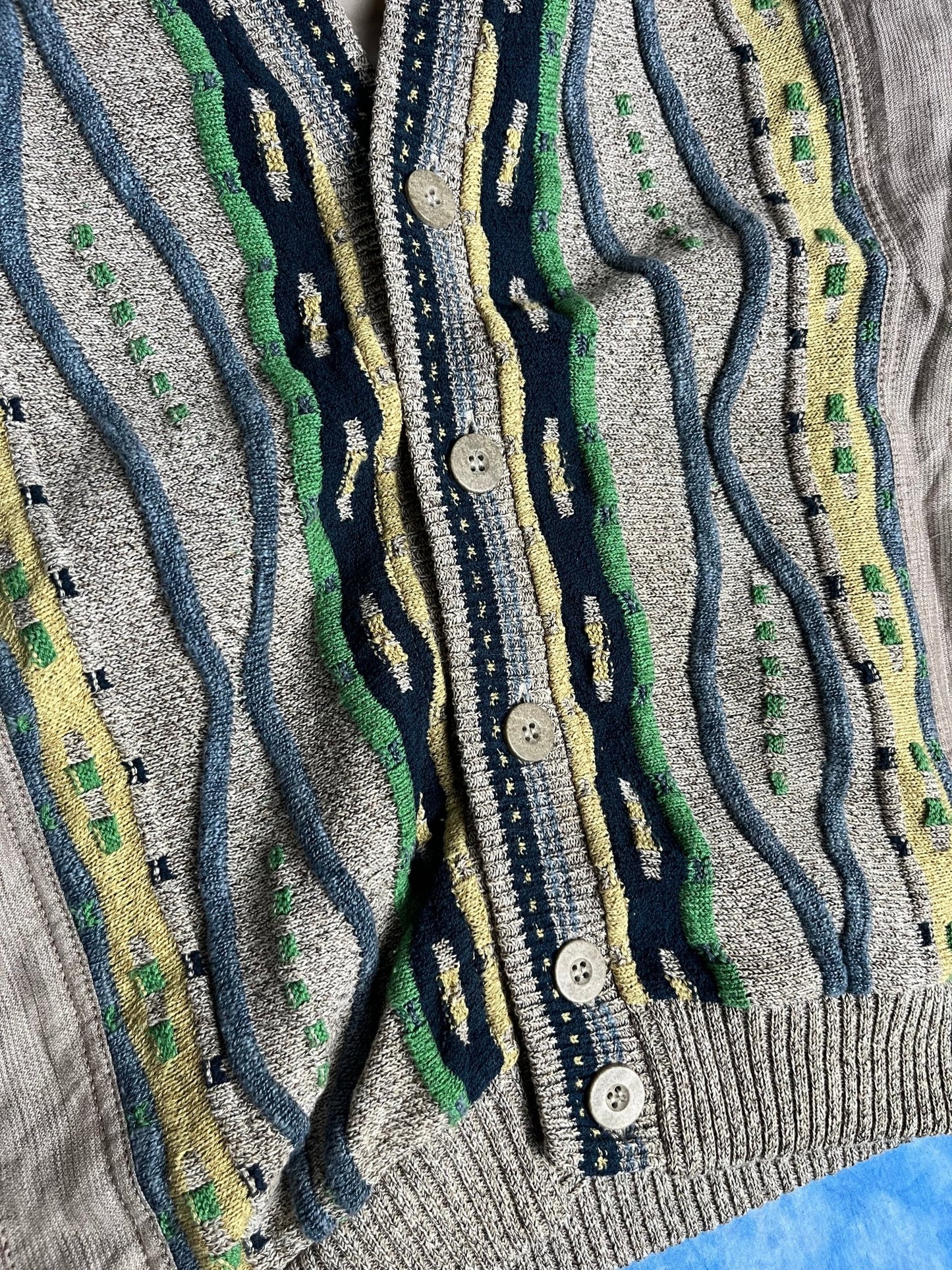 Kardigan Kolorowy Warkocz z Lnem 90s XL | Piggy Boxer Vintage Shop