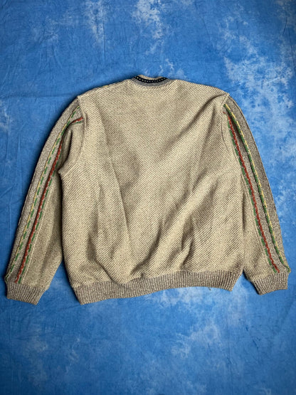 Kardigan Kolorowy Warkocz z Lnem 90s XL | Piggy Boxer Vintage Shop