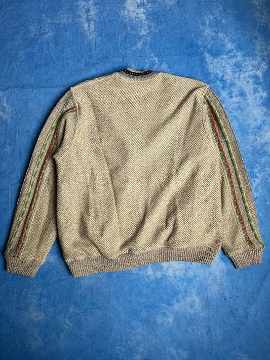 Kardigan Kolorowy Warkocz z Lnem 90s XL | Piggy Boxer Vintage Shop