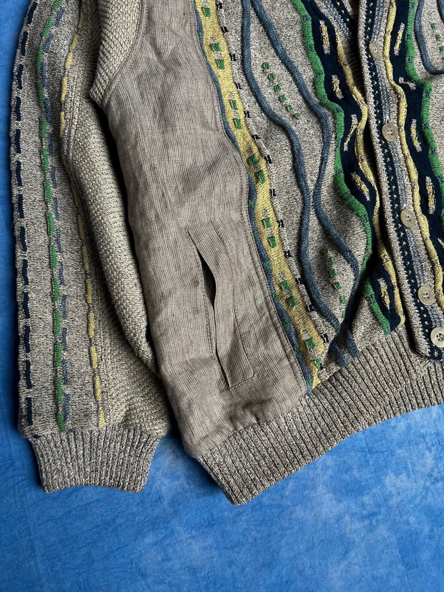 Kardigan Kolorowy Warkocz z Lnem 90s XL | Piggy Boxer Vintage Shop