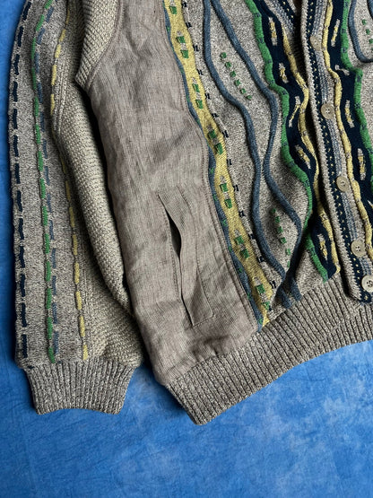 Kardigan Kolorowy Warkocz z Lnem 90s XL | Piggy Boxer Vintage Shop